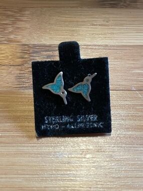 Vintage sterling silver turquoise hummingbird earrings